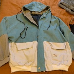 Hooded Color Block Corduroy Jacket